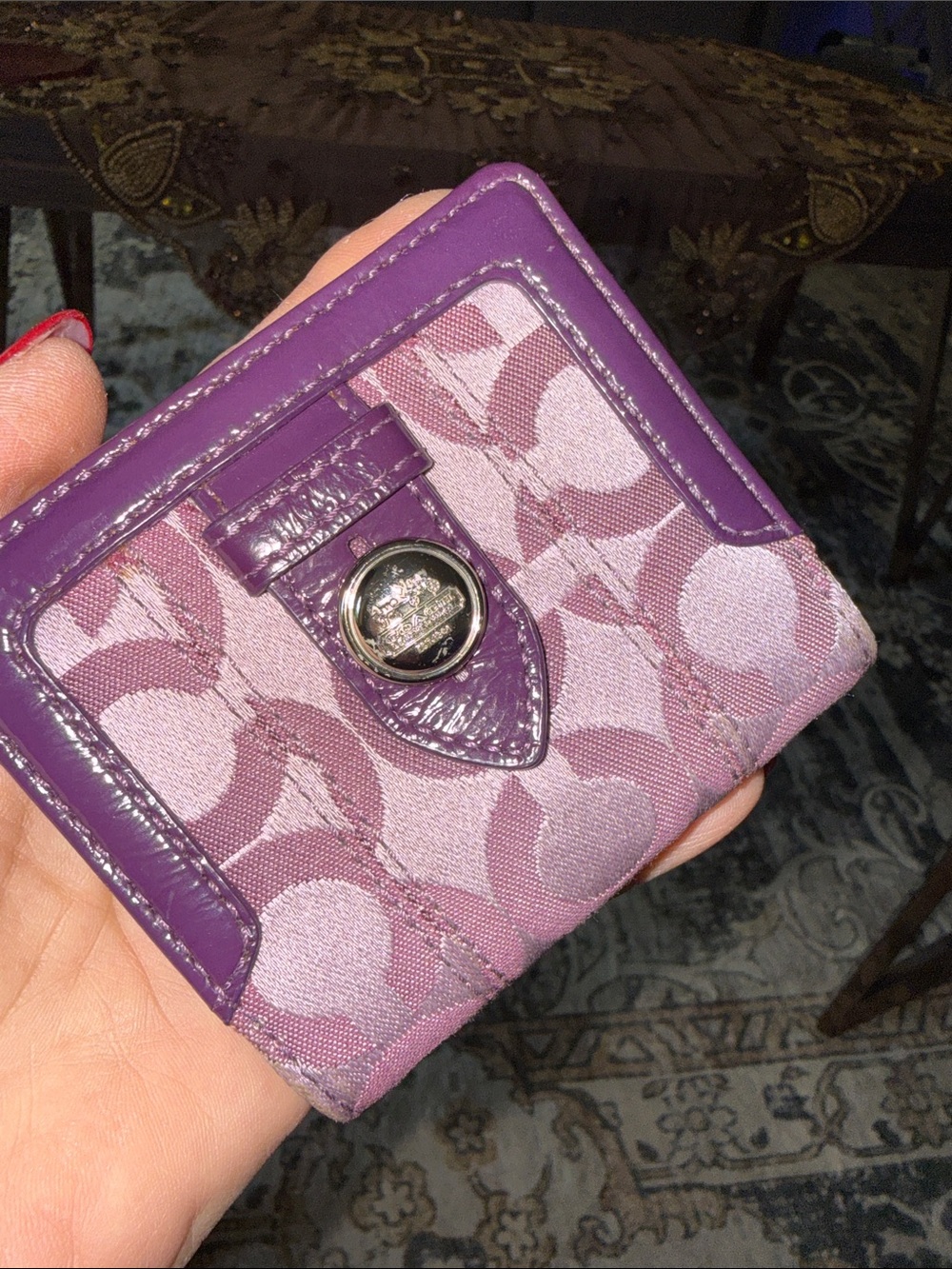 Coach 1941 Purple Signature Bifold Wallet with Patent Trim